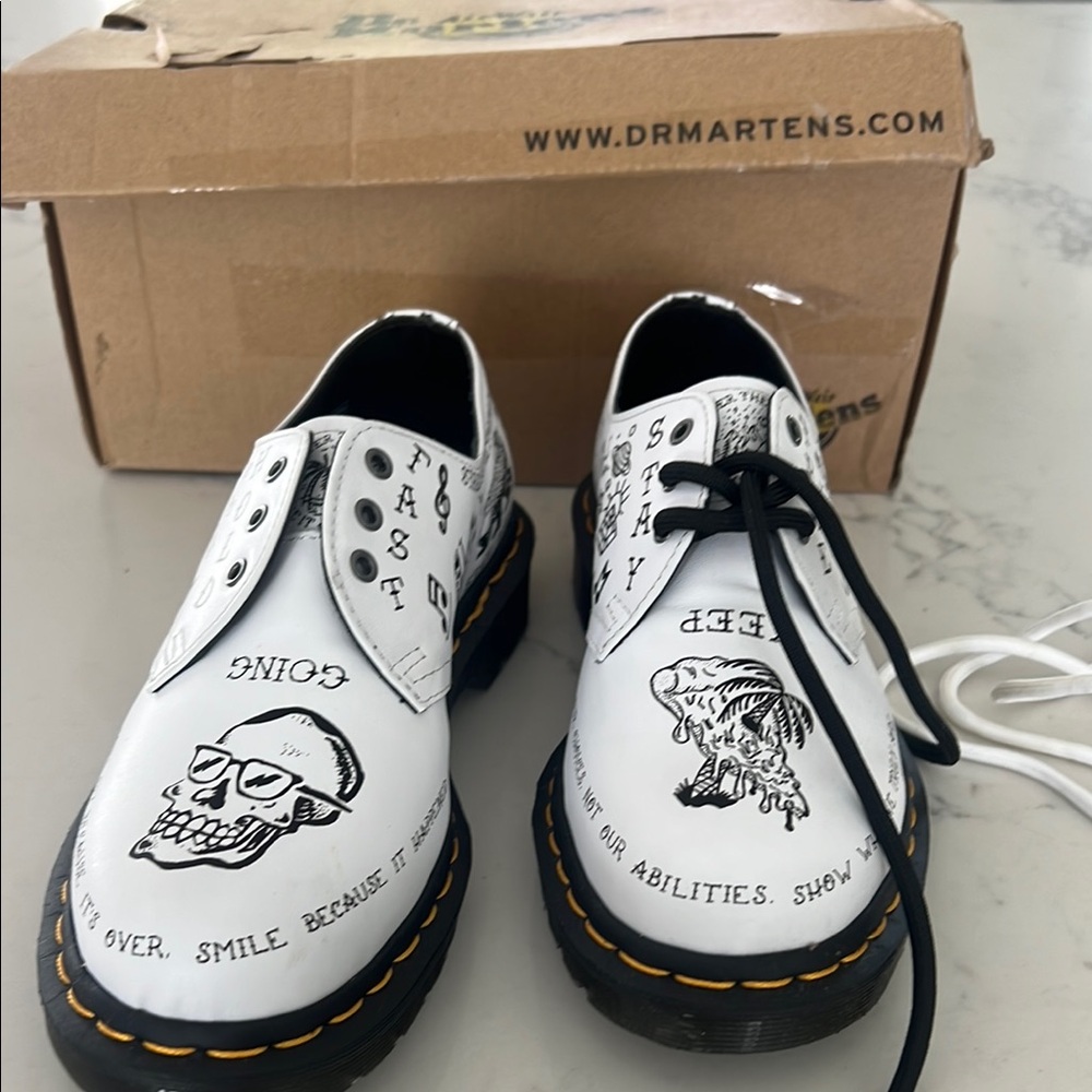 Dr. Martens White and Black Artistic Oxfords